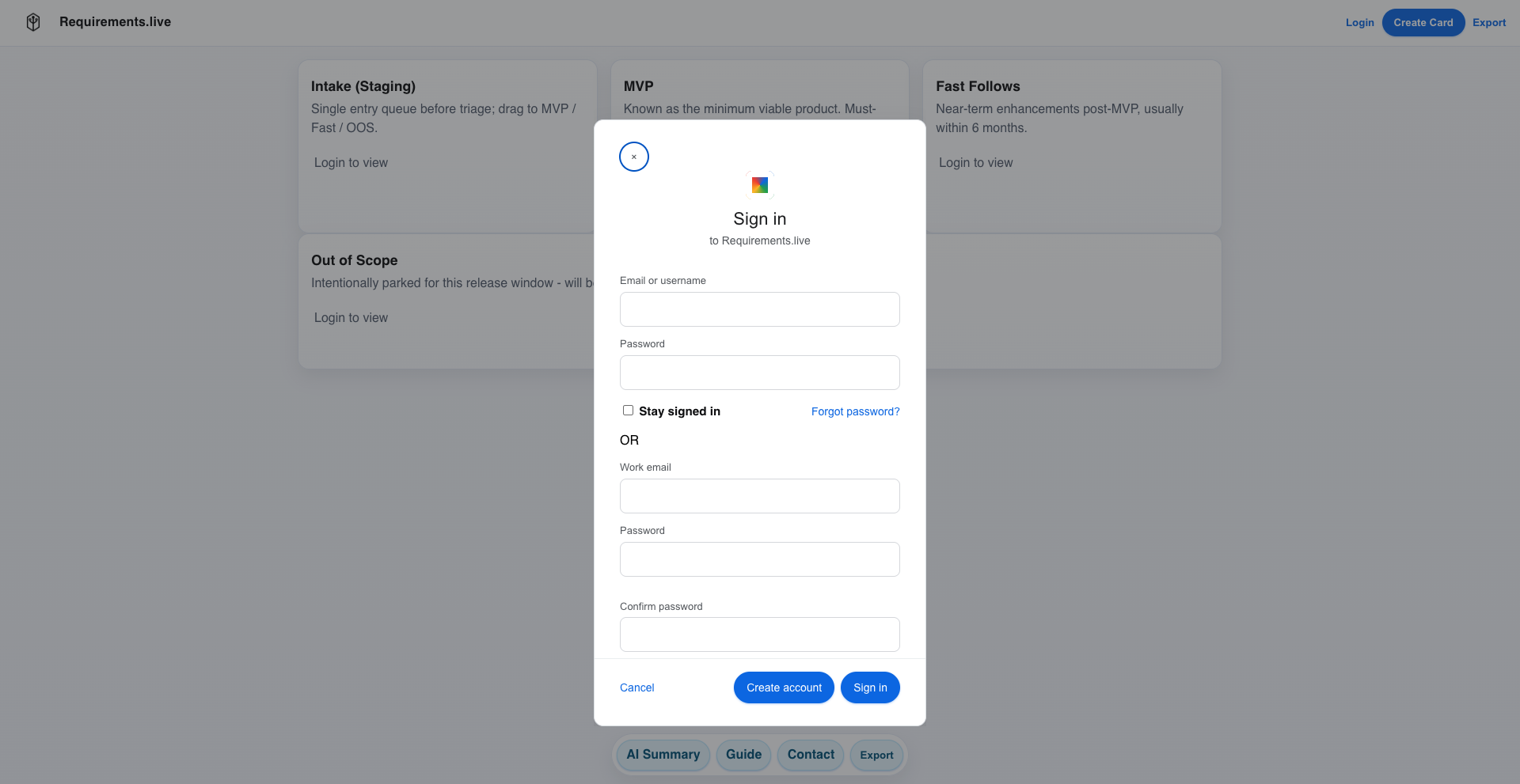 Login modal